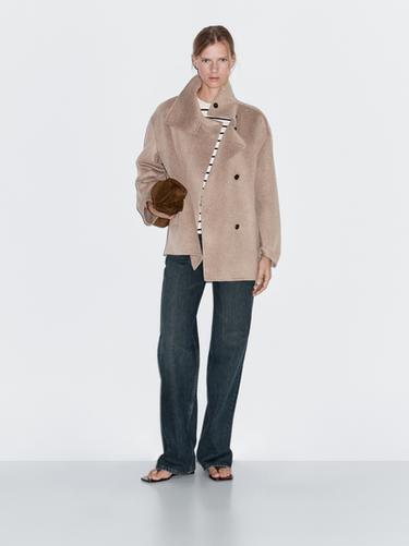 Wool blend high neck coat - taupe brown de Zara - Imagen 0