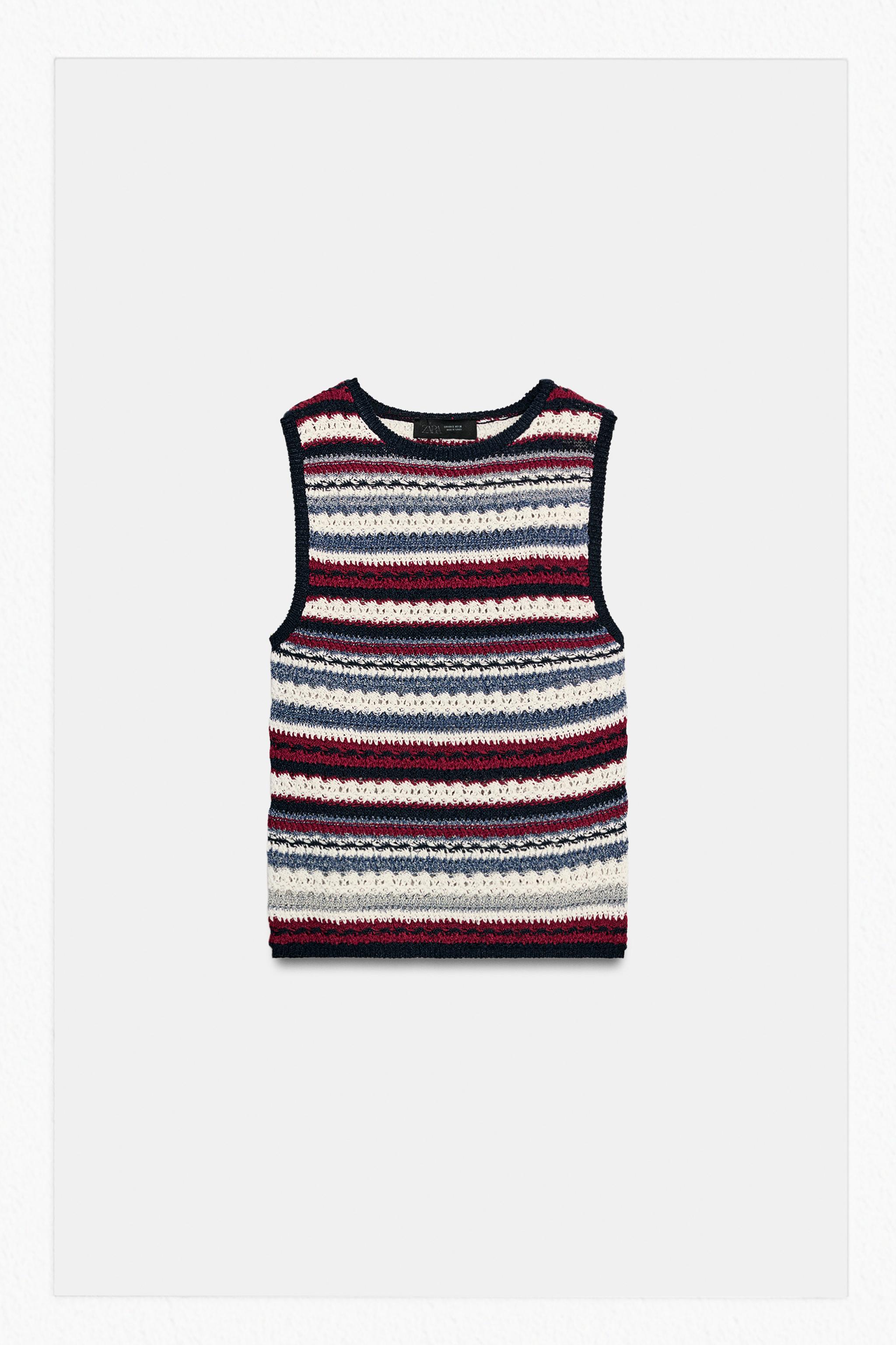 TEXTURED STRIPED KNIT TOP — Bordeaux / Ecru