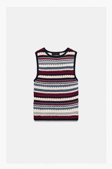 TEXTURED STRIPED KNIT TOP - bordeaux/ecru by Zara