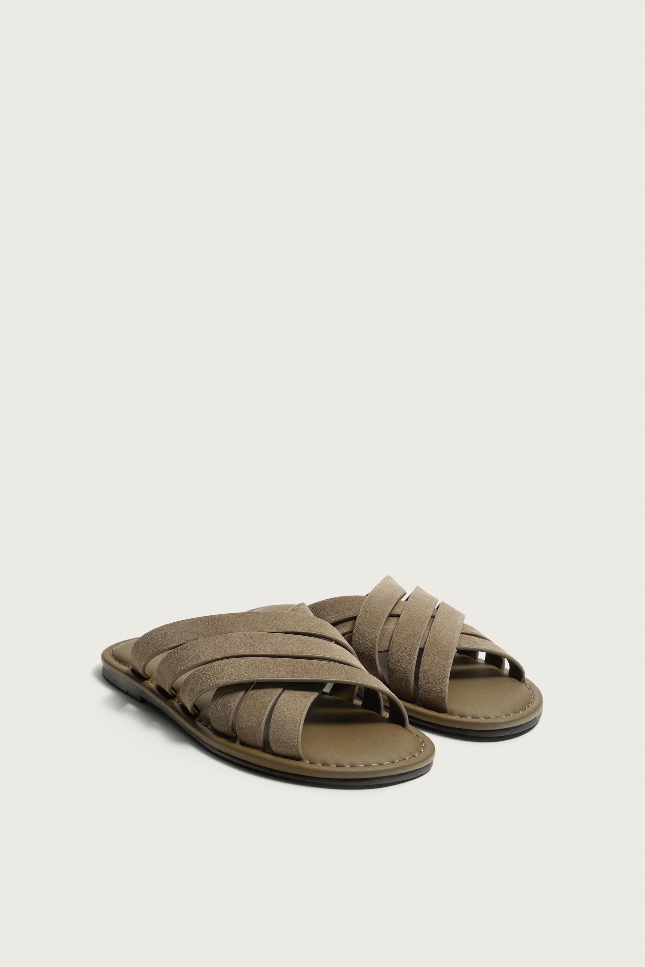 LEATHER STRAP SANDALS — Taupe Gray