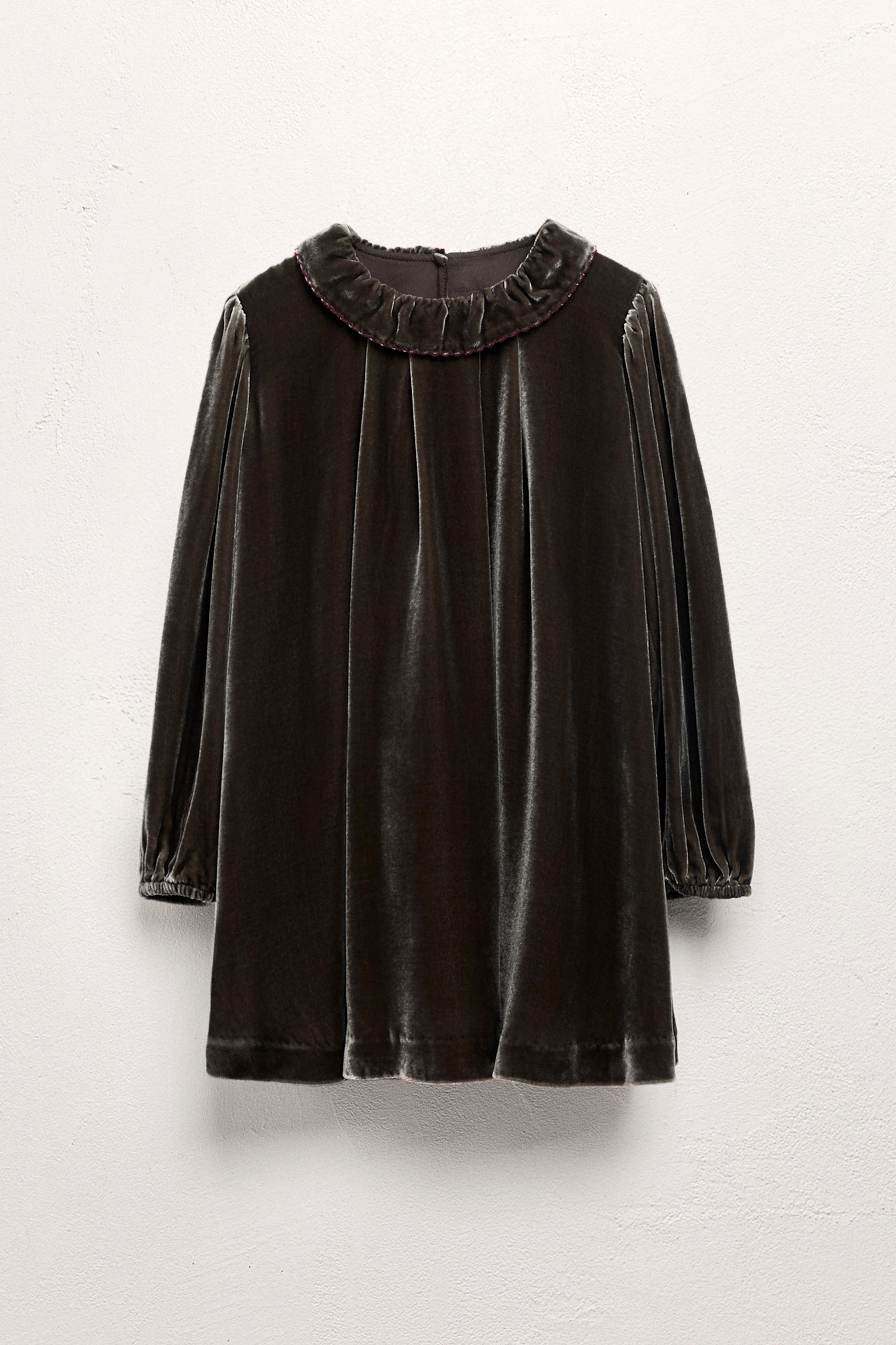 AGES 6-10 / LIMITED EDITION VELVET DRESS WITH SILK - Dark green | ZARA  United States