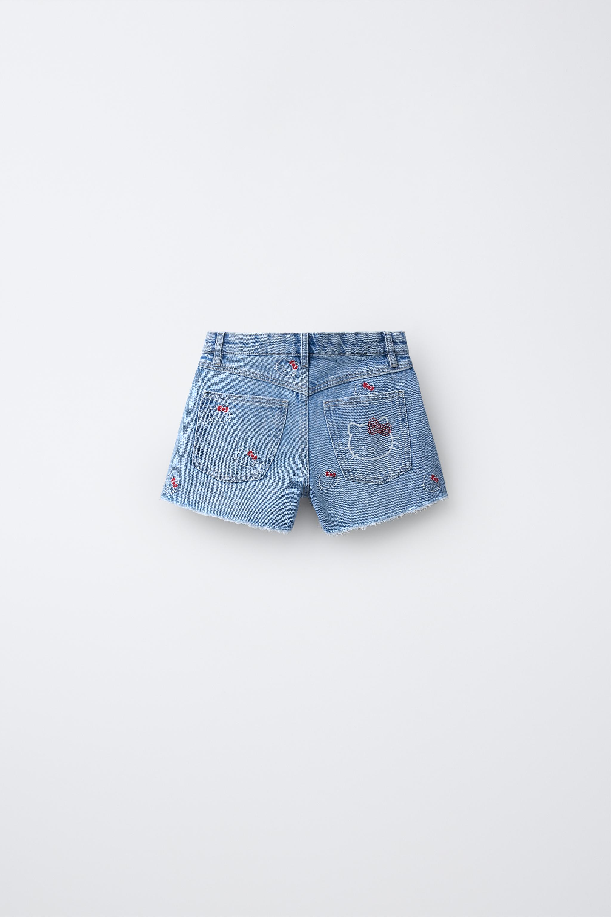 ハローキティ刺繍入りデニムバミューダパンツ - ブルー | ZARA Japan