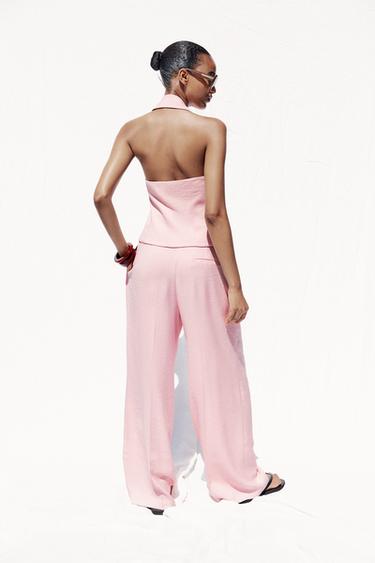 WIDE-LEG DARTED TROUSERS - Pastel pink by Zara - Image 2