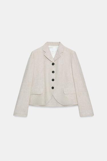 STRAIGHT DARTED LINEN BLEND BLAZER - Sand / Marl by Zara - Image 6