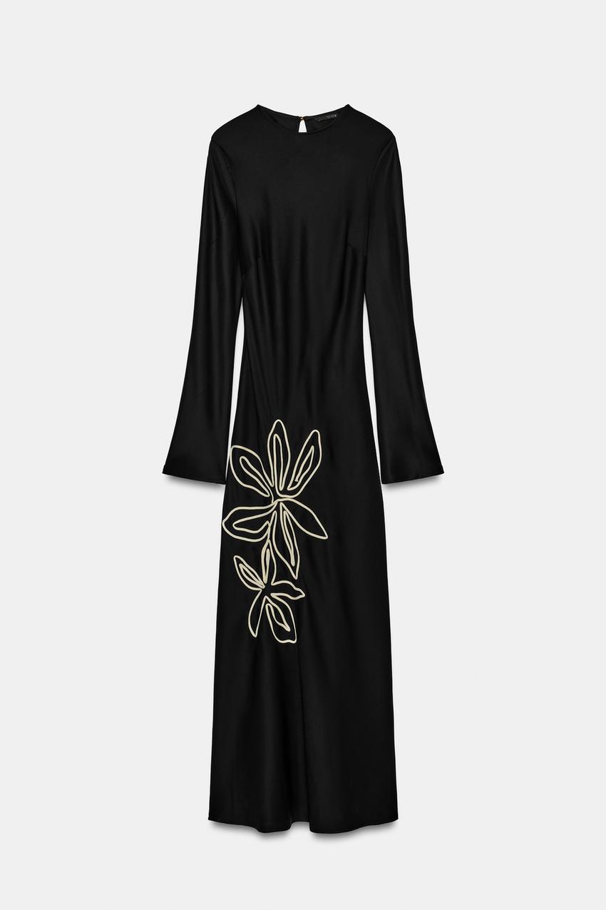 zara black floral embroidered dress ZARA BLACK FLORAL EMBROIDERED DRESS Size S Ref. 0881/291