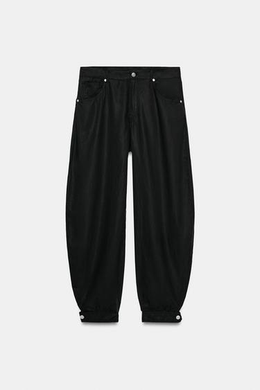 Zara FLOWY CUFFED BALLOON PANTS - Black