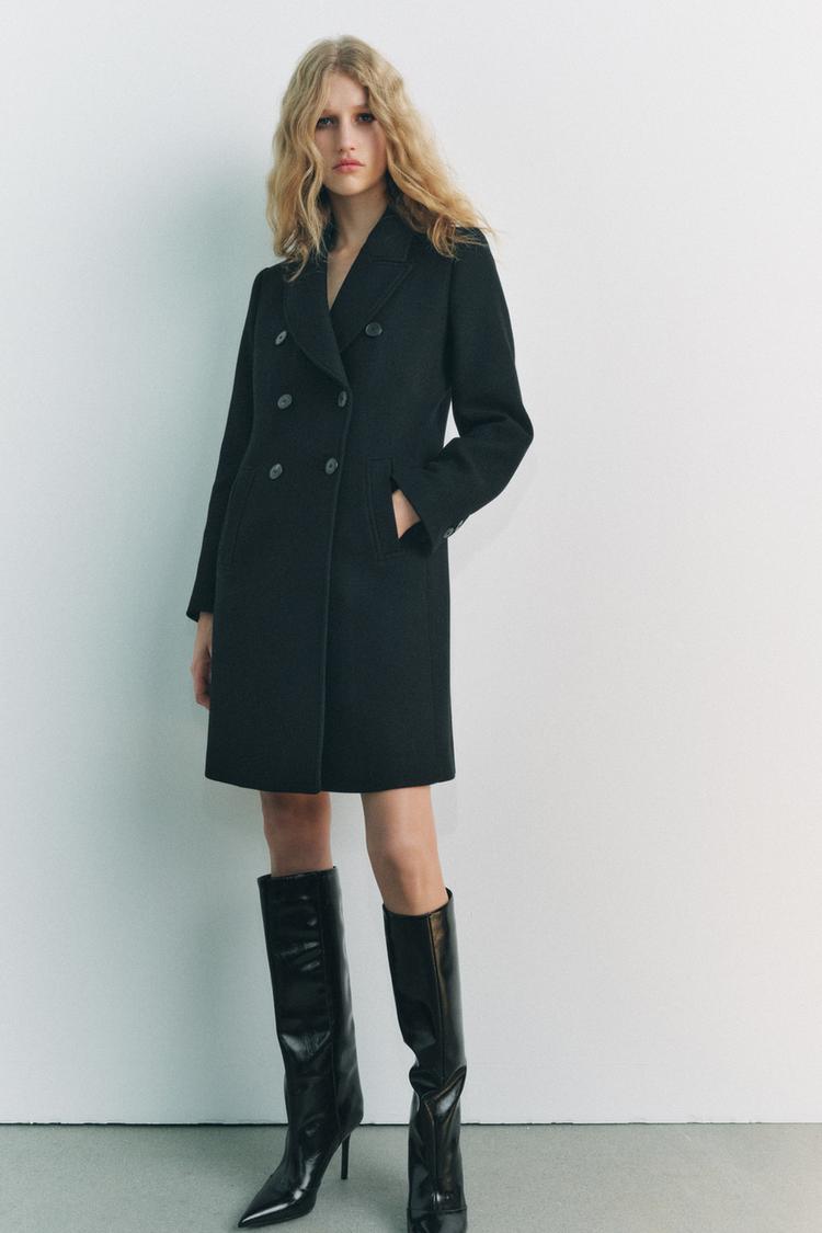 WOOL DOUBLE-BREASTED COAT Black ZARA Singapore