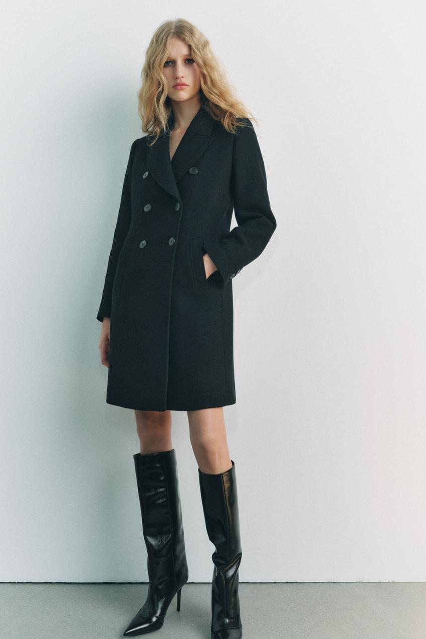 ウール ダブルブレストコート - ブラック | ZARA Japan / 日本