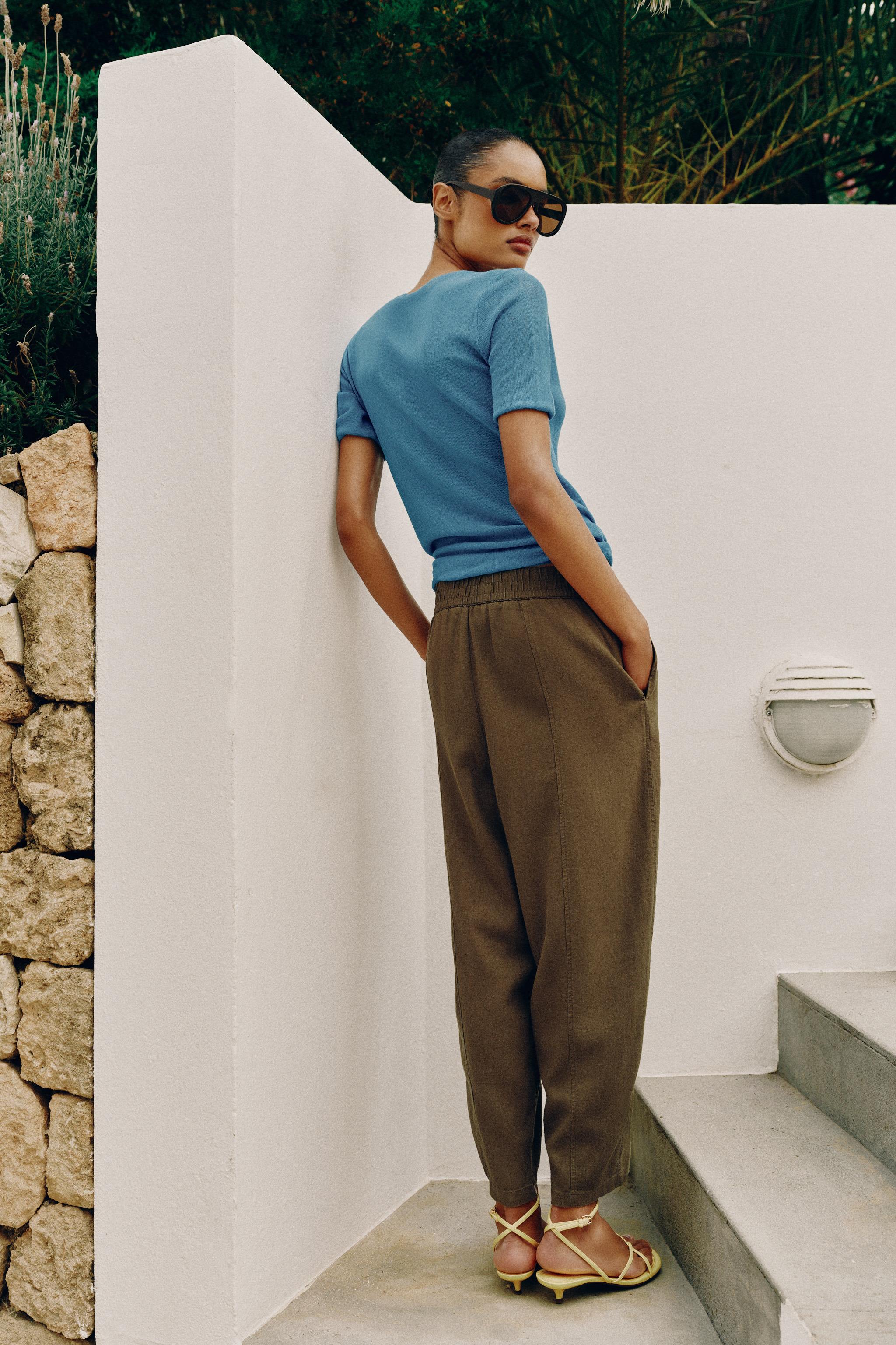 Zara Keten Barrel Pantolon görsel 6