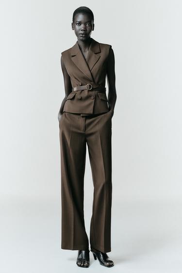 HIGH-WAIST STRAIGHT-LEG TROUSERS - brown vigore by Zara - Image 0
