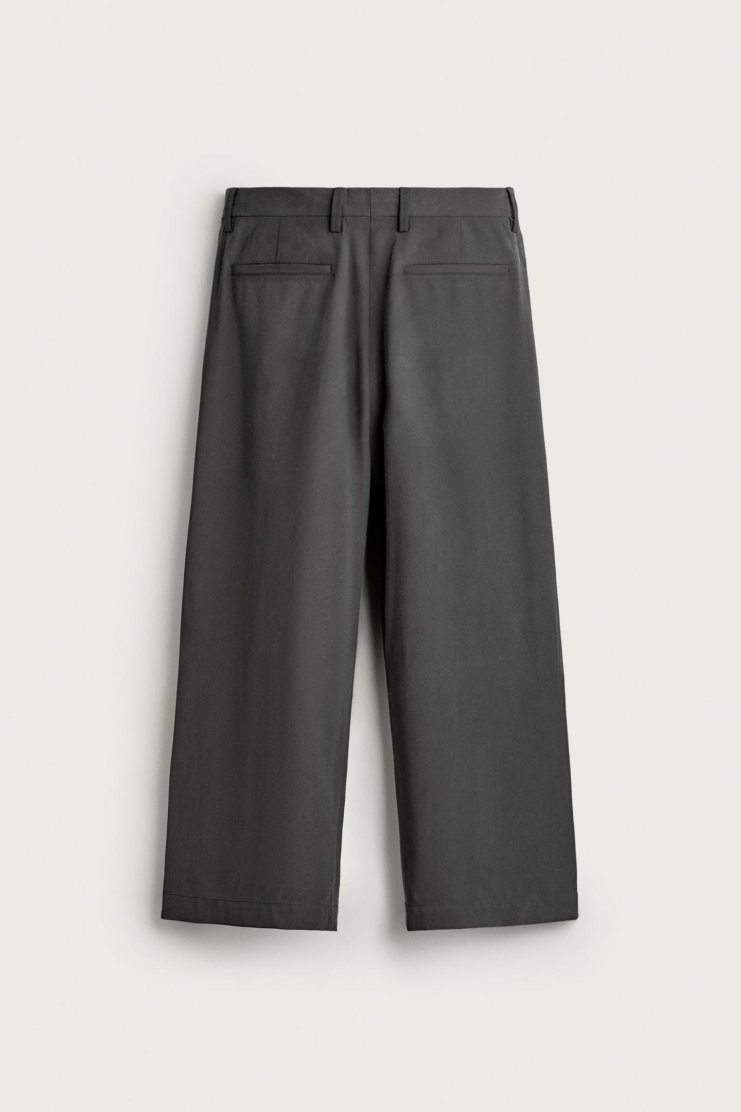 Мужские брюки Zara Relaxed Fit Pleated, цвет: Серый — фото 8