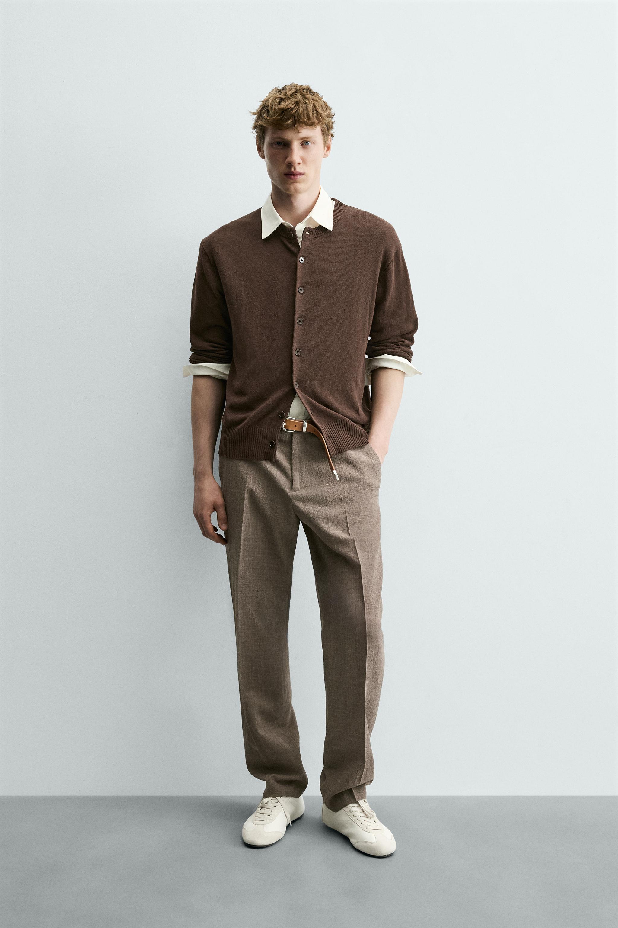 LINEN - COTTON BLEND CARDIGAN - Brown | ZARA United States