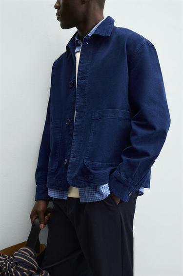 Zara 口袋紋理襯衫式外套 - 深藍色
