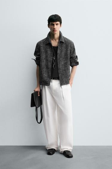 ZIP-UP TEXTURED OVERSHIRT - Black / White by Zara