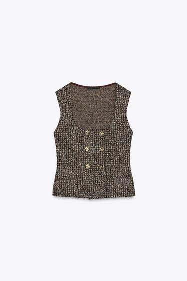 Zara 綴扣紋理 JACQUARD 提花上衣 - 勃艮第酒紅色