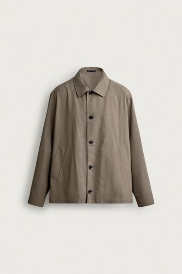 REGULAR FIT WOOL BLEND OVERSHIRT - Khaki by Zara - Image 0