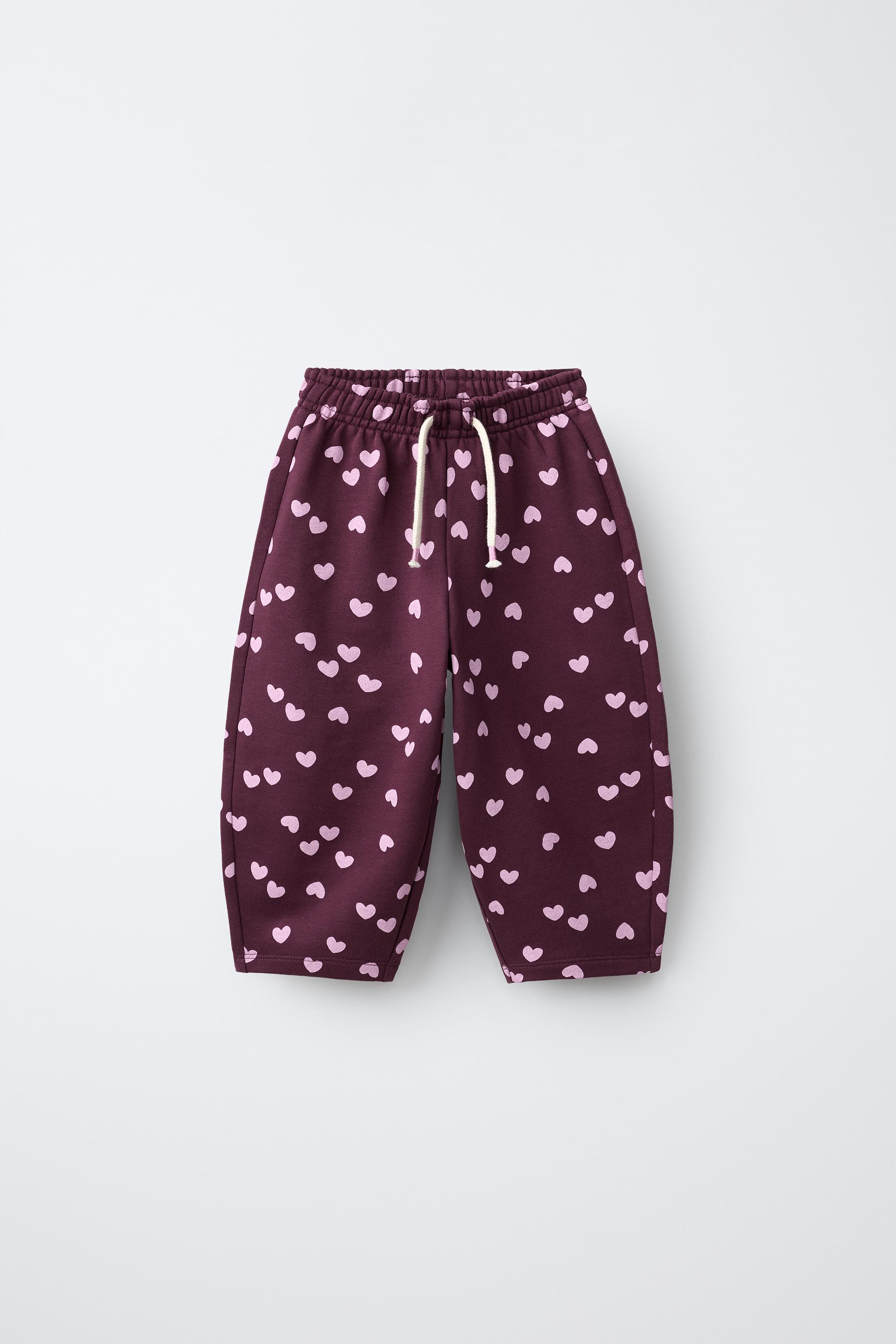 PLAID AND HEART PRINT BARREL PANTS