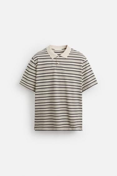 STRIPED PIQUÉ POLO SHIRT - Ecru by Zara