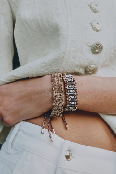 PACK OF 2 MESH AND GEM BRACELETS - Golden by Zara