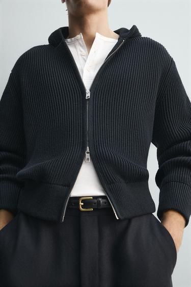 GILET À CAPUCHE EN MAILLE LIMITED EDITION - Bleu marine de Zara - Image 5