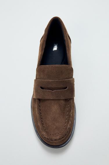 SPLIT SUEDE PENNY LOAFERS - Dark tan by Zara