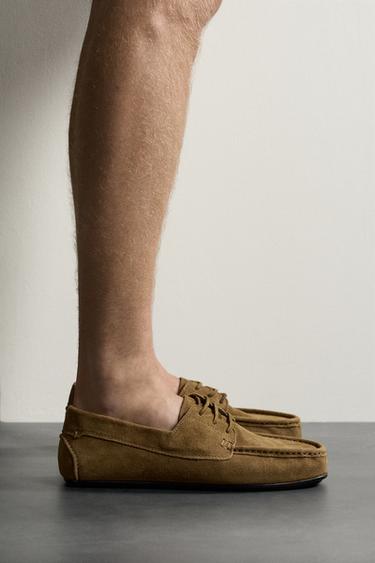 LEATHER DECK SHOES - Taupe Grey by Zara - Image 0