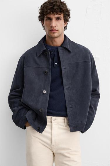 SUEDE LEATHER JACKET - Navy blue by Zara