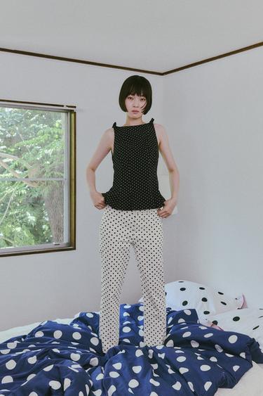 POLKA DOT MINI FLARE TROUSERS - Ecru / Black by Zara