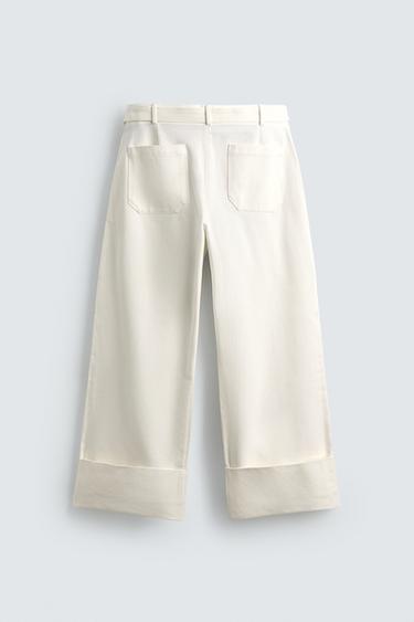 RELAXED FIT LINEN TROUSERS WITH BELT - White by Zara - Image 7