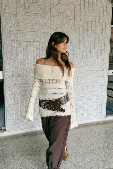 OPENWORK OFF-THE-SHOULDER JUMPER - Ecru by Zara