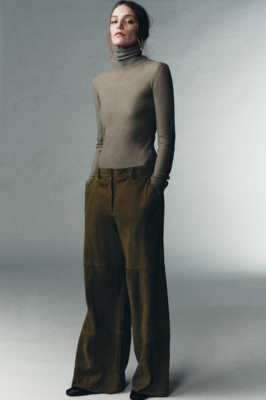 100% SUEDE LEATHER TROUSERS LIMITED EDITION - Olive Green by Zara