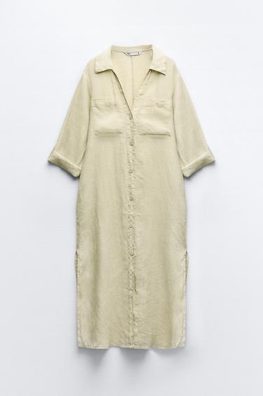 TUNIKA ZE 100% LNU - Khaki od Zara