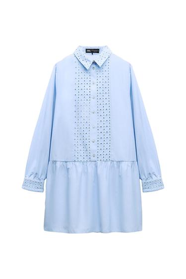 OPENWORK EMBROIDERED MINI DRESS
