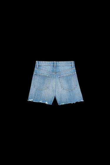 HIGH-WAIST CROSSOVER WAIST TRF MOM FIT DENIM BERMUDA SHORTS - Indigo by Zara