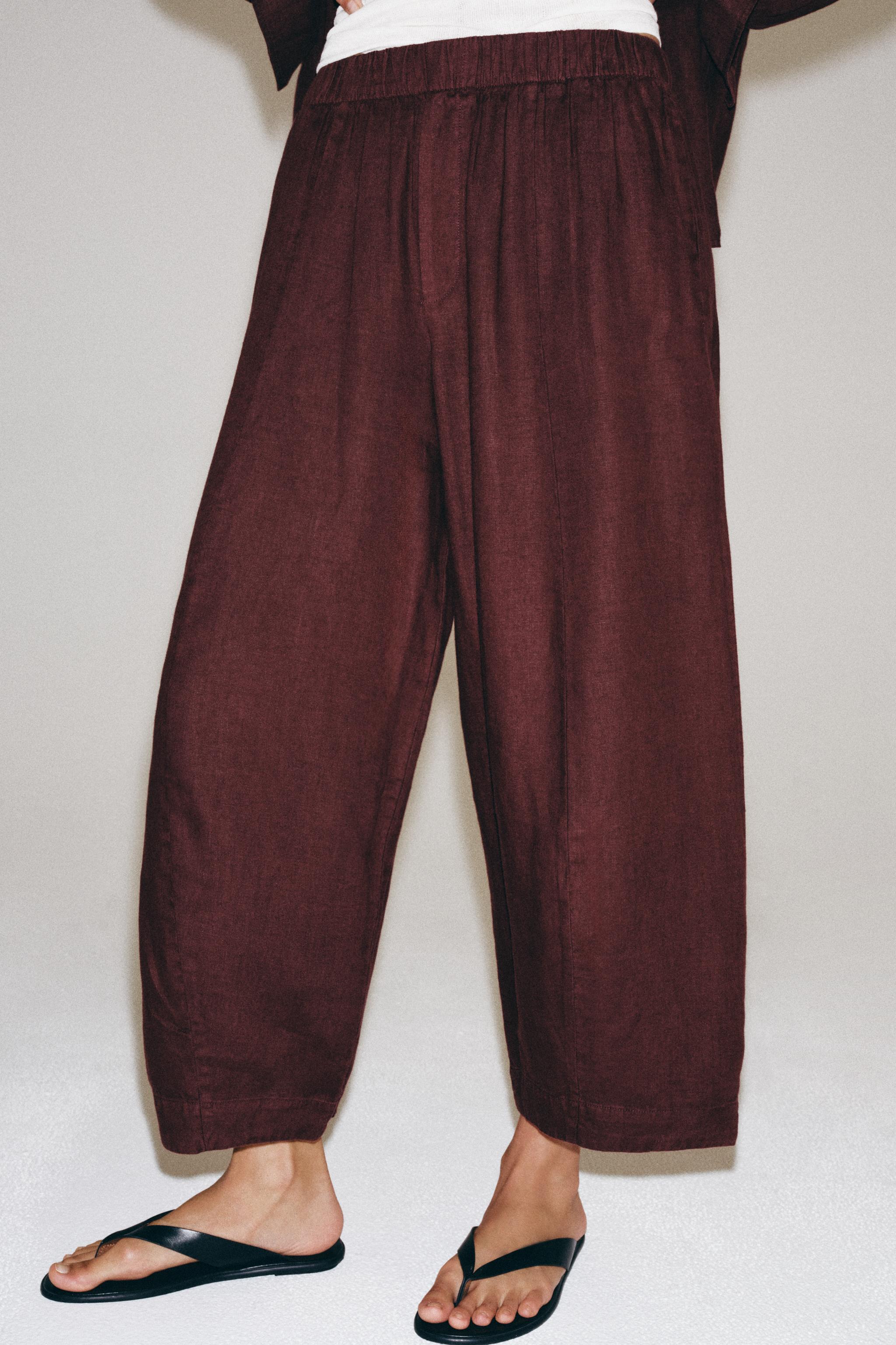 Zara %100 KETEN ZW COLLECTION BARREL PANTOLON görsel 5