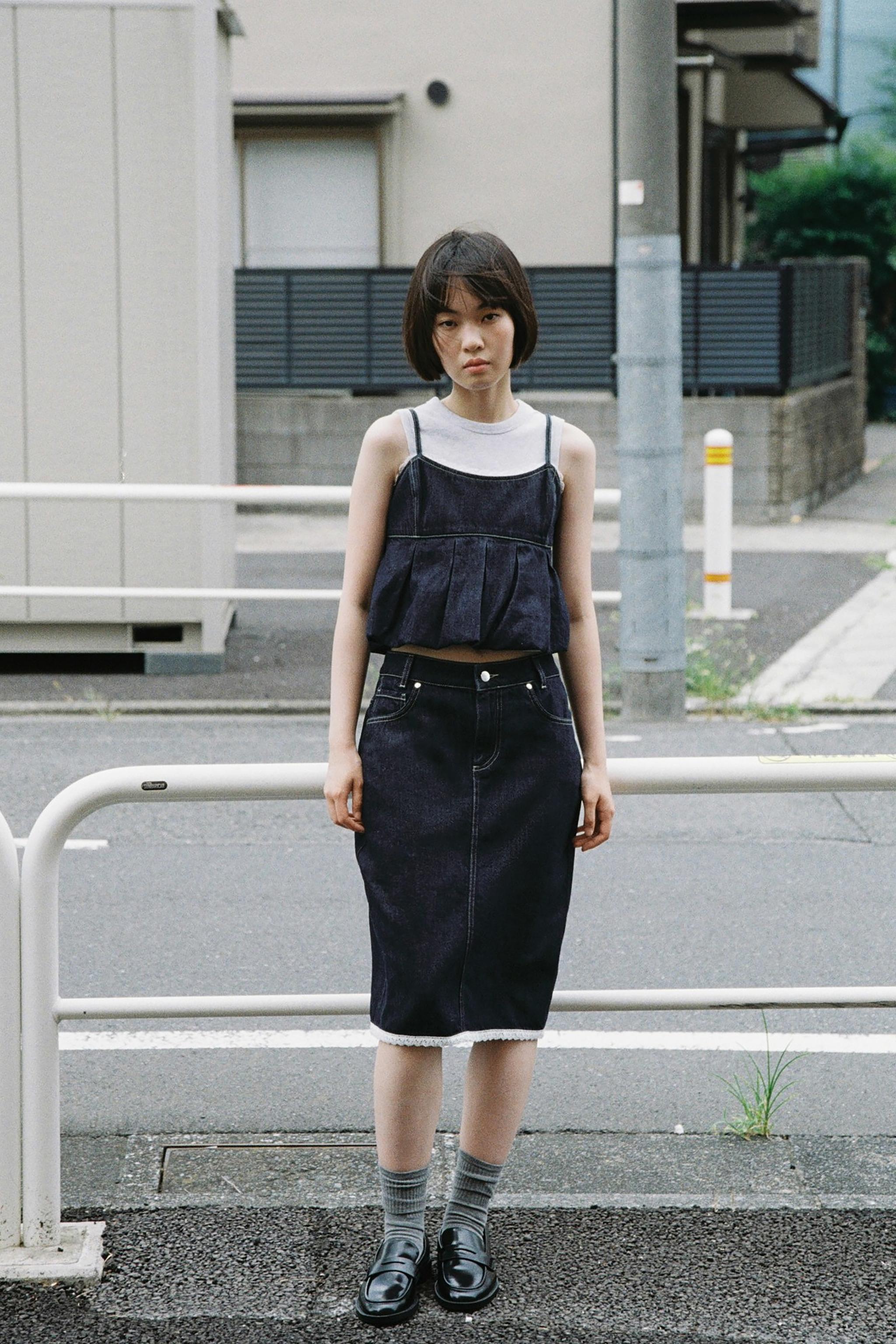Z1975 レーストリム デニムミディスカート - ブルー | ZARA