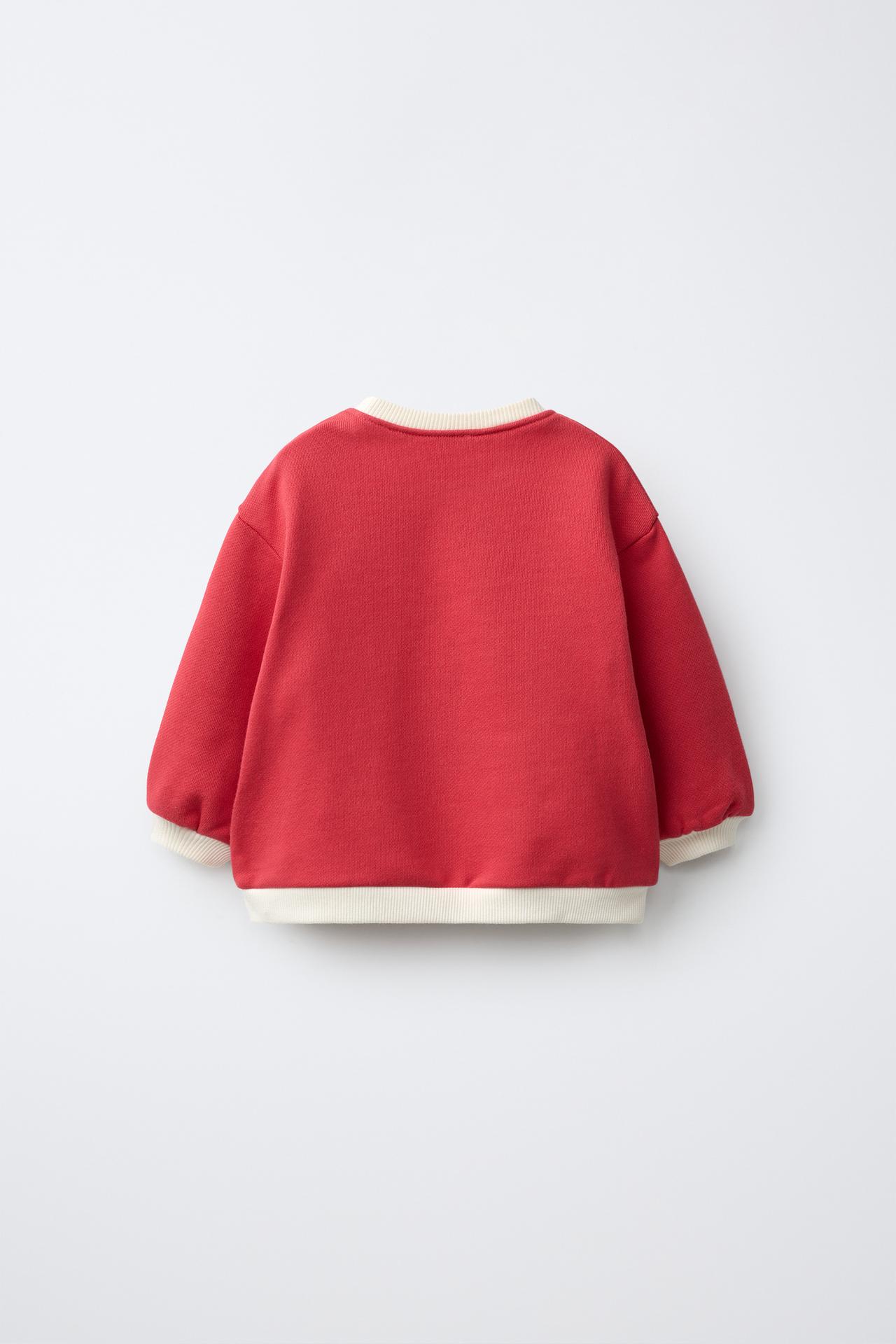 FRUIT OF THE LOOM™ EMBROIDERED CONTRAST SWEATSHIRT — Dark red
