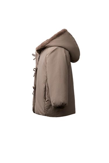 Zara WATER REPELLENT PUFFER COAT WITH BOWS - Brown / Taupe