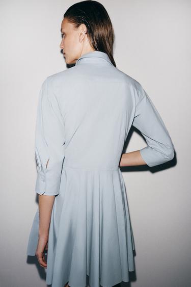 ZW COLLECTION PLEATED SHIRT DRESS - Light blue by Zara - Image 3