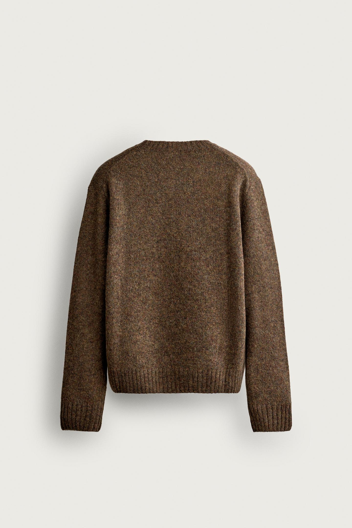Мужской свитер Zara 100% Wool Regular Fit Jumper, цвет: Тёмный хаки — фото 8