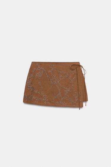SKORT WITH BEADED TIE - Brown by Zara - Image 3