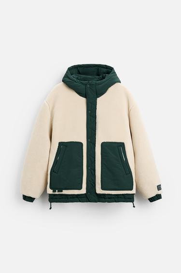 Zara FLEECE JACKET WITH DENIM - Oyster-white