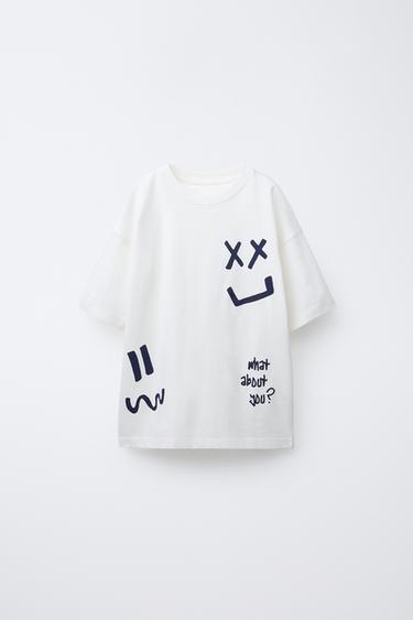 Zara PRINTED T-SHIRT - Oyster-white