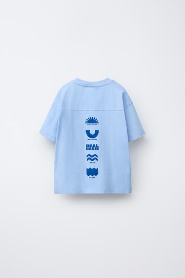 T-SHIRT TEINT EN PIÈCE IMPRIMÉ - Bleu clair de Zara - Image 1