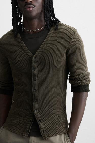 CARDIGAN CÔTELÉ DÉLAVÉ - Marron de Zara - Image 4
