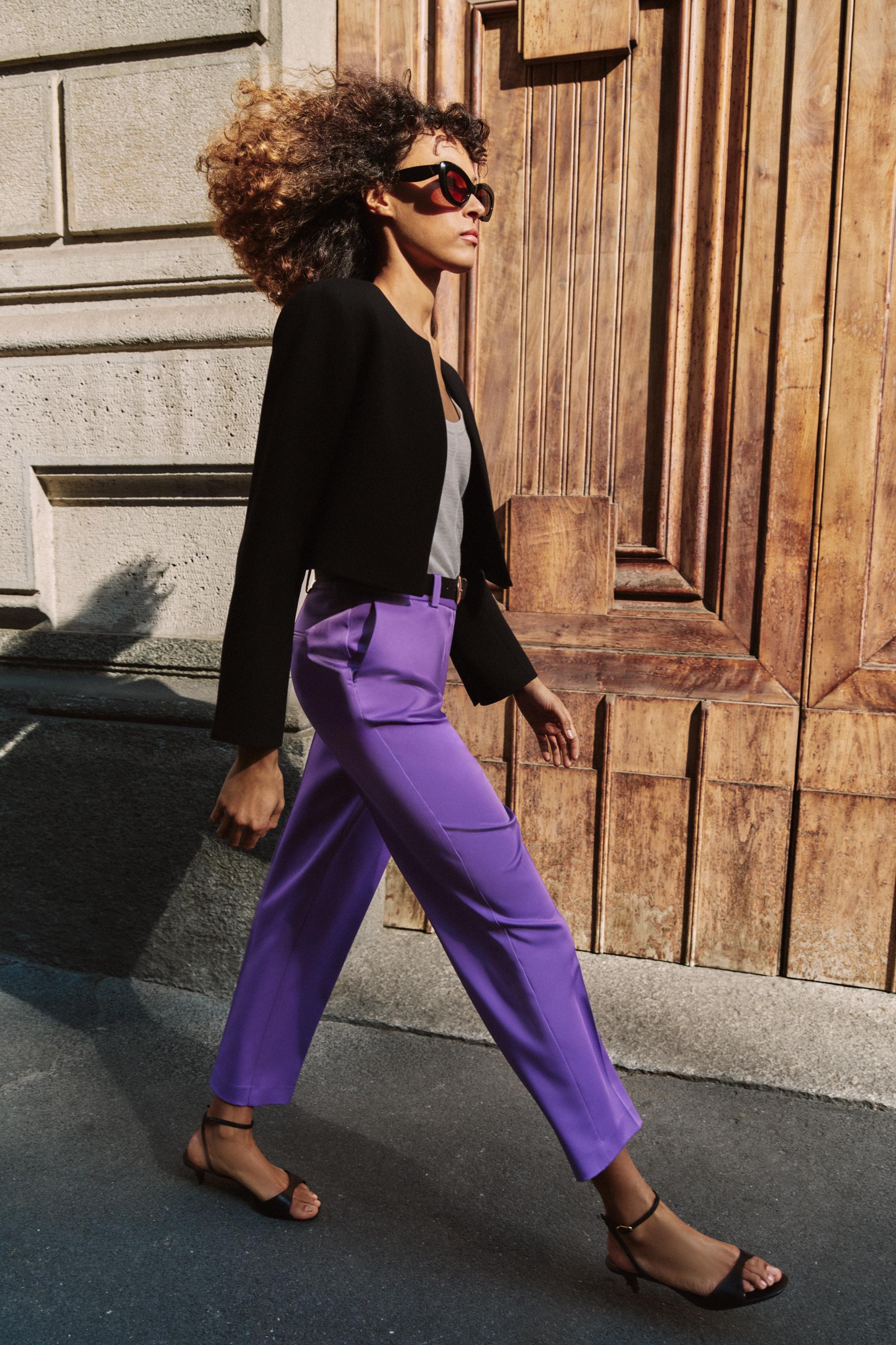 ベルト付きストレートパンツ - パープル | ZARA Japan / 日本