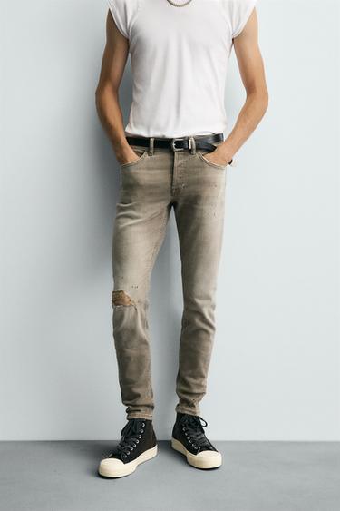 JEANS SKINNY FIT ستايل ممزّق - بني الخاص بـ Zara