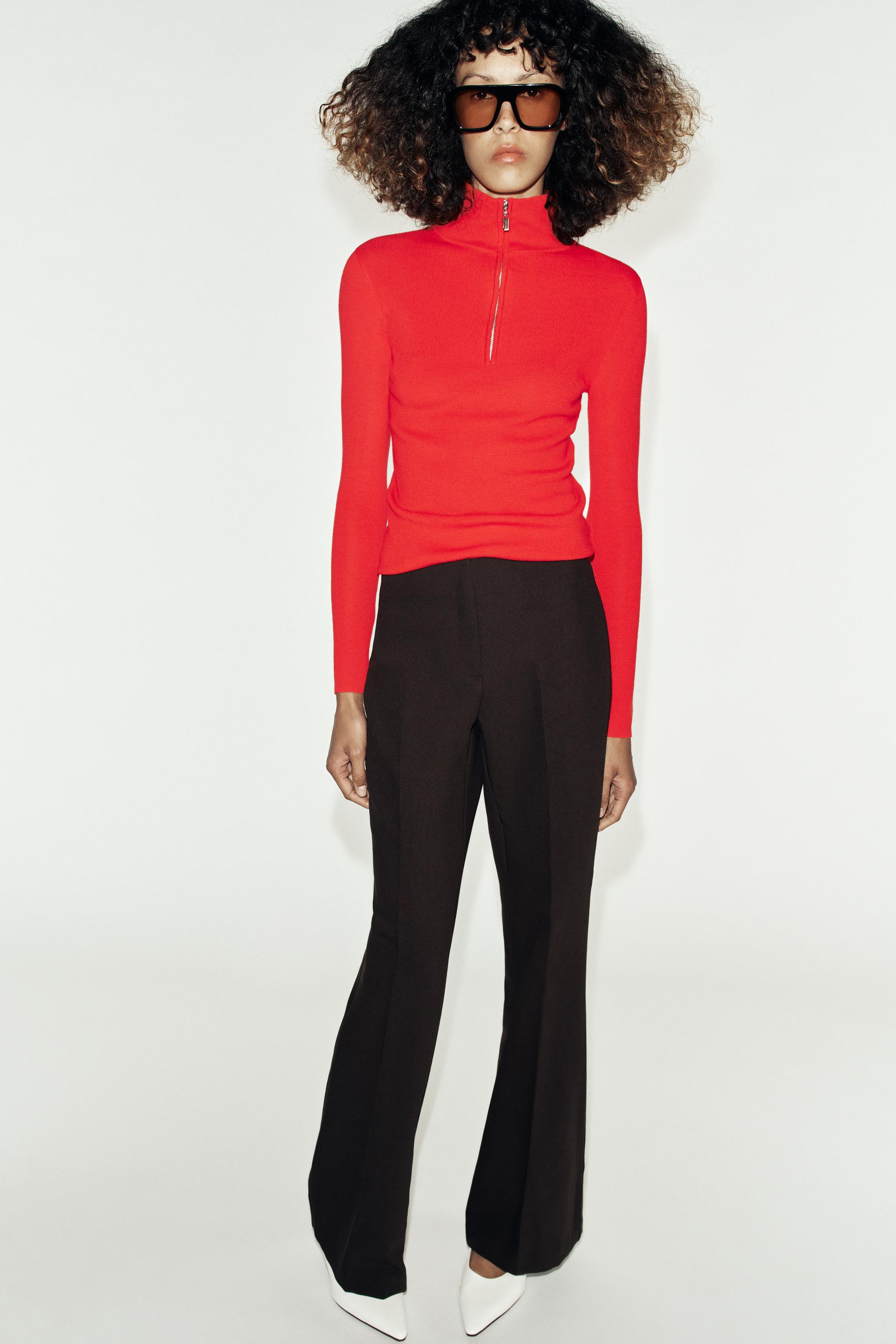 LOW-RISE FLARE PANTS — Brown