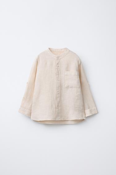 CHEMISE 100 % LIN COL MAO - Beige clair de Zara