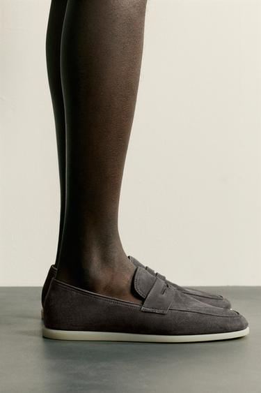 CASUAL LEATHER LOAFERS - Taupe Grey by Zara - Image 0